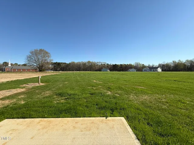 a view of a field with an ocean