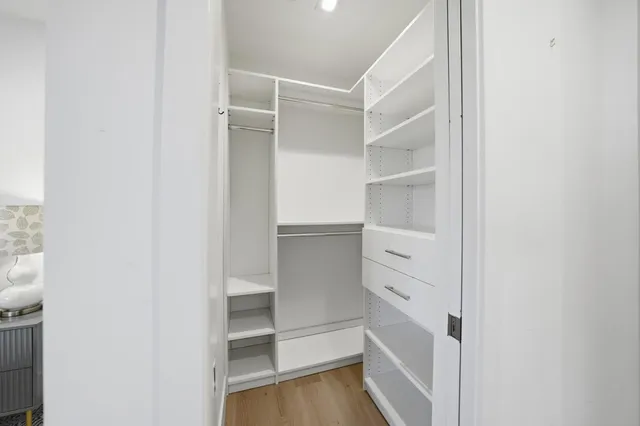 a view of an empty walk in closet
