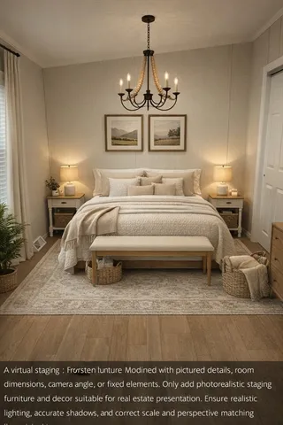a spacious bedroom with a bed a chandelier and couch