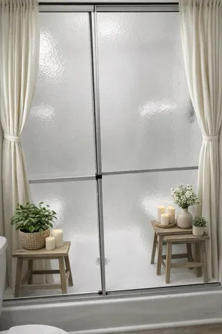 a bathroom with a mirror