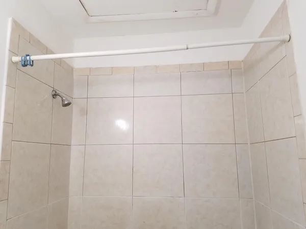 a bathroom with a toilet and a shower
