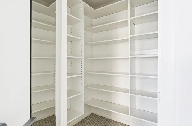a view of walk in closet with empty racks