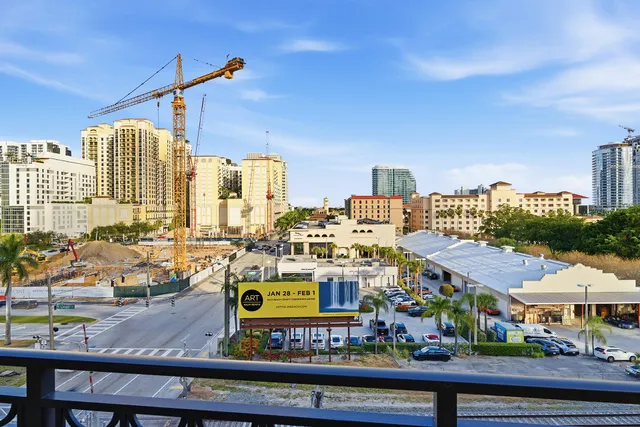 a view of a city from a balcony
