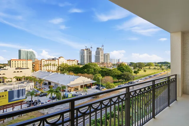 a view of a city from a balcony