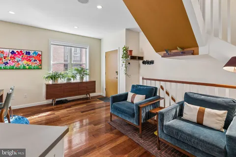 a living room with furniture and a floor to ceiling window