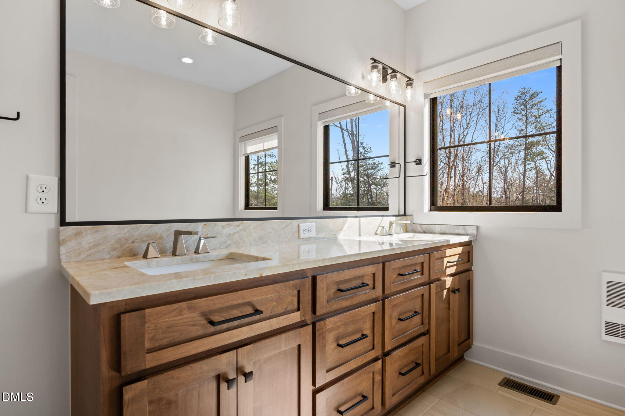6450 Moores Mill Road Rougemont, NC 27572 - Photo 24 of 66 a bathroom with a granite countertop sink mirror and double