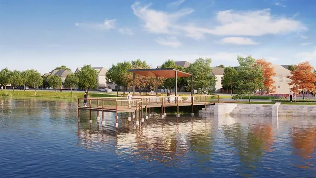 a view of swimming pool outdoor seating and lake view