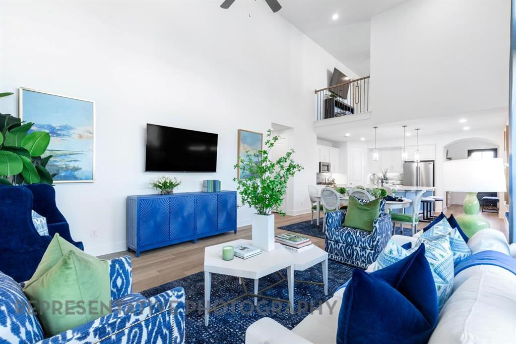 3909 Script Street Prosper, TX 75078 - Photo 4 of 25 a living room with furniture a flat screen tv and a potted plant