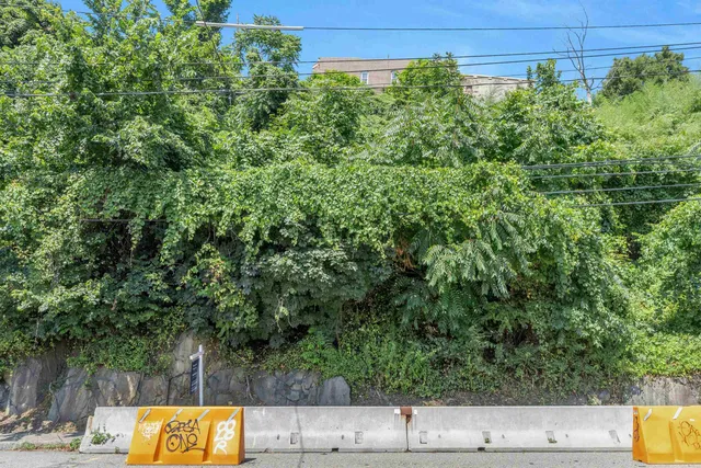 a view of a yard with wooden fence