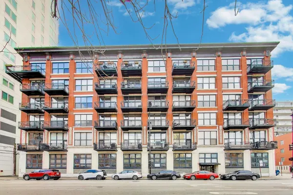 a front view of a building with street