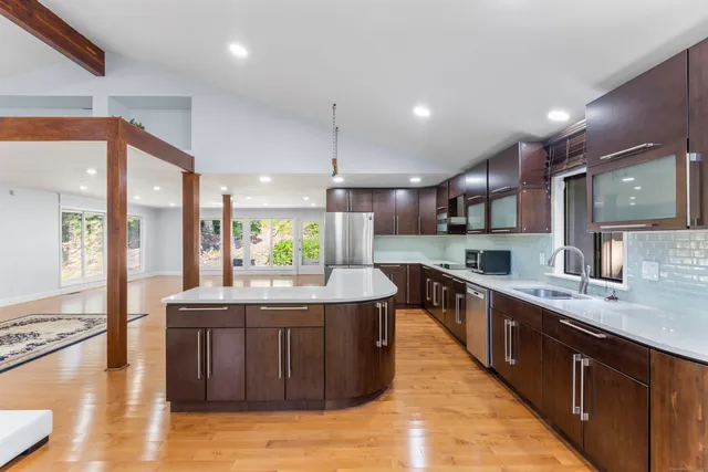 a kitchen with lots of counter top space