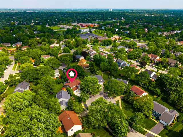 a swimming pool with a yard and trees
