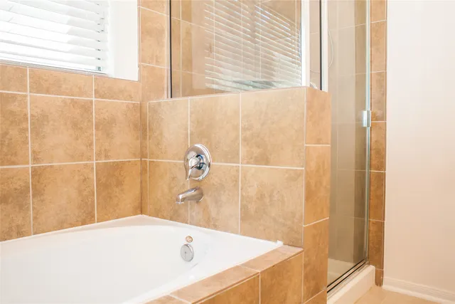 a bathroom with a bathtub