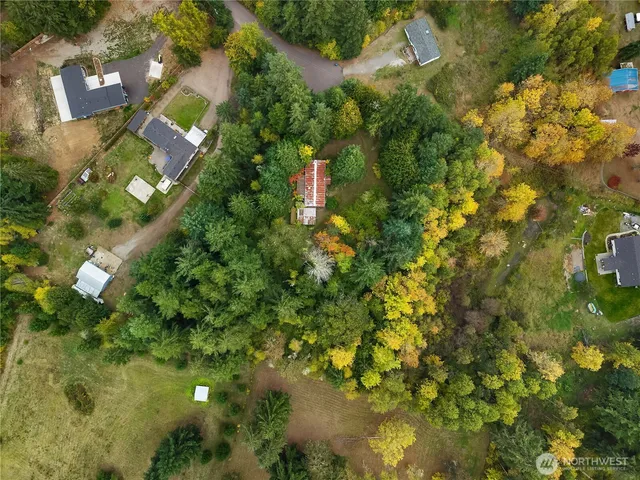 a view of a field with trees in background