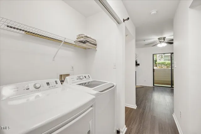 a utility room with dryer and washer