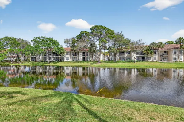a view of a patio with couches table and chairs under an umbrella with palm trees