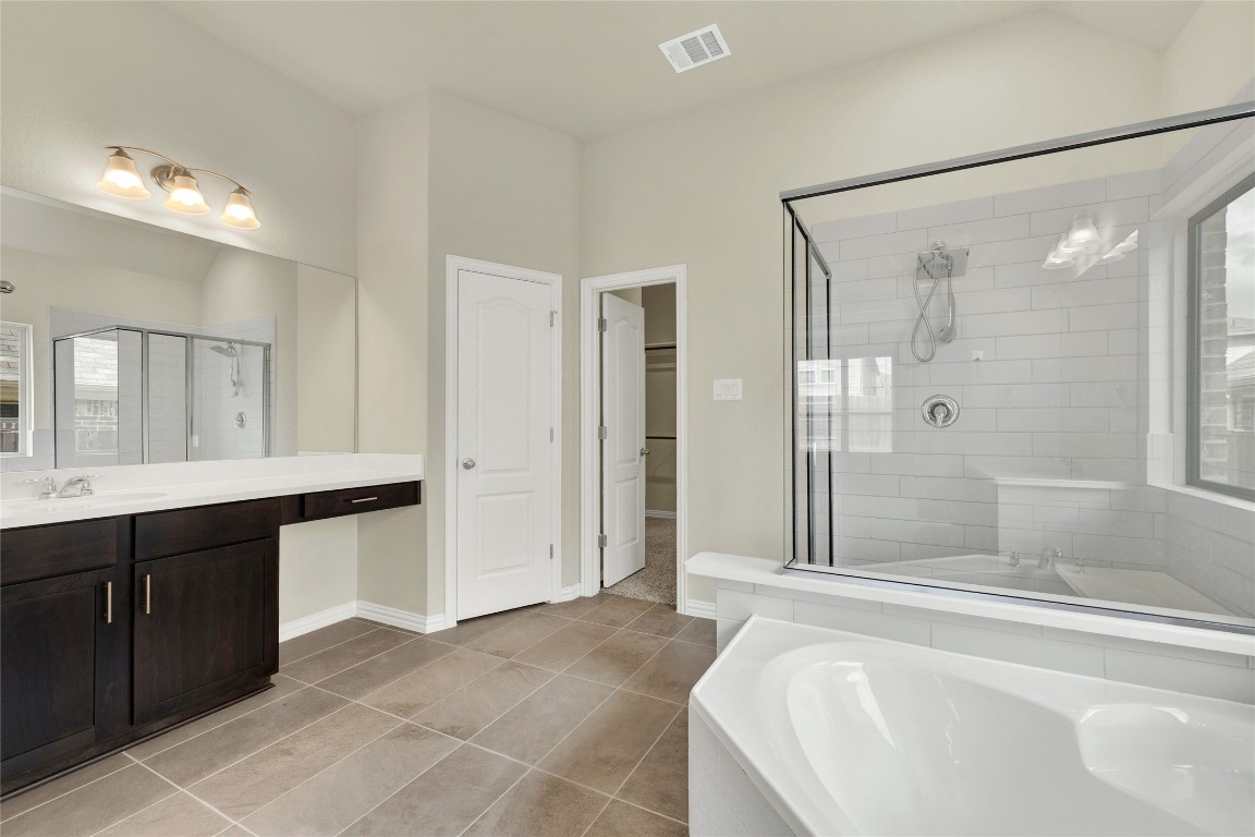 908 Leadtree Loop Buda, TX 78610 - Photo 23 of 38 a spacious bathroom with a tub shower and sink