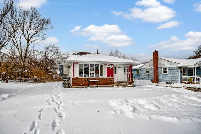 a view of a town with building in the background