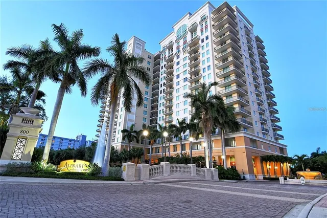 front view of a building with a street
