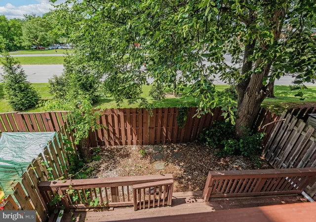 a view of a wooden fence under a large tree