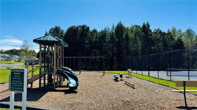 a view of a park with slides