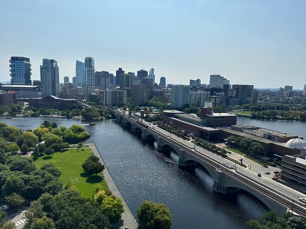 a city view with tall buildings