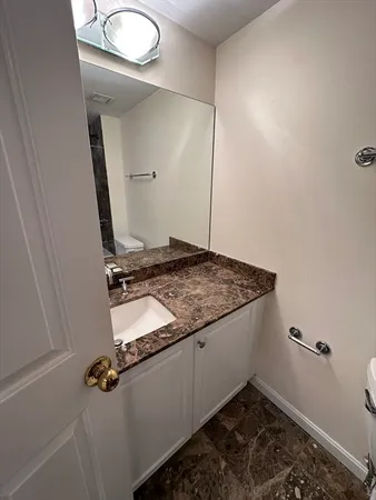 a bath tub sitting in a bathroom