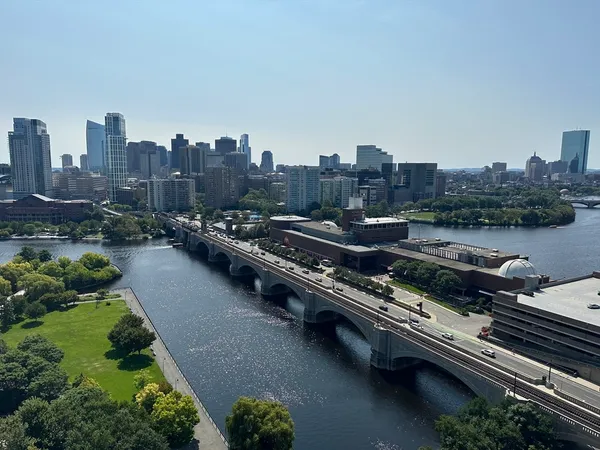 a view of a city with tall buildings