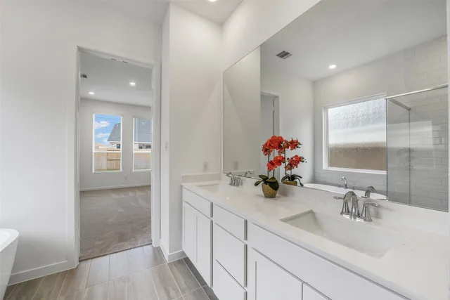 a bathroom with sink and mirror