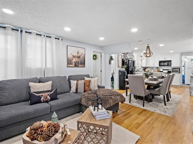 a living room with furniture and a rug
