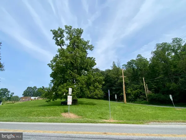 a green field with lots of trees in the background