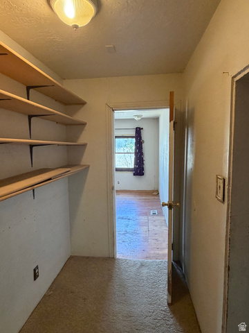 255 E Centre Spring City, UT 84662 - Photo 12 of 34 Entryway with built-in shelving, carpet flooring, and an overhead lighting fixture, leading to an interior room with a window
