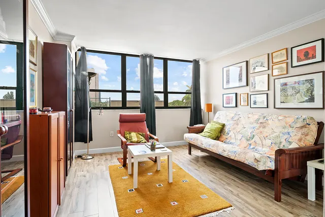 a living room with furniture and a rug