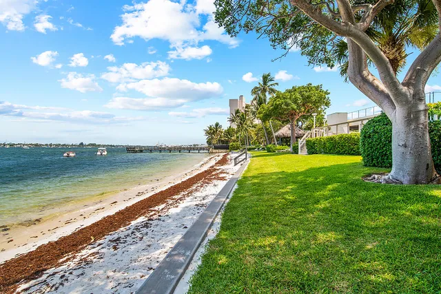 a view of a lake with a big yard