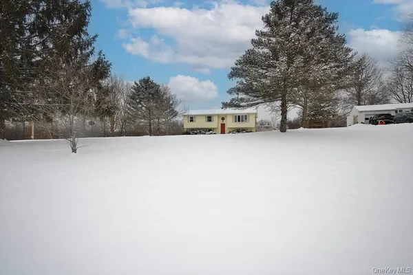 a view of a house with a snow on the road