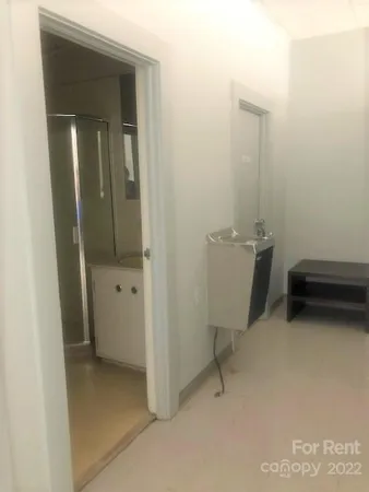 a view of a room with shelves