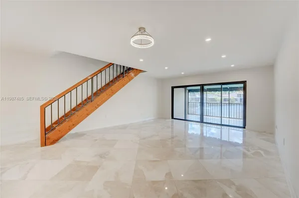 a view of a room with a window