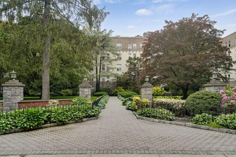 a view of a garden with a pathway