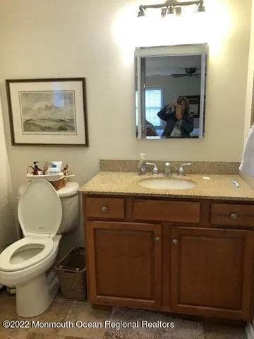 a bathroom with a toilet a sink and mirror