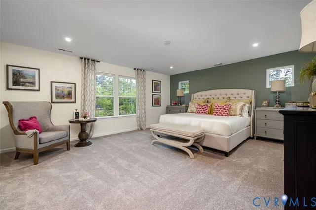 a bedroom with furniture and a bathtub