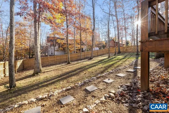 a view of a park with large trees