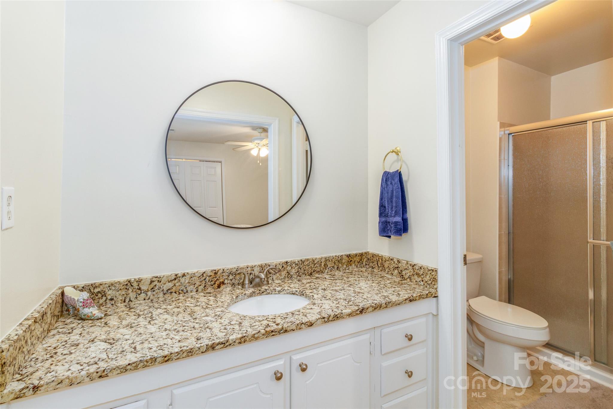 8300 Knights Bridge Road Charlotte, NC 28210 - Photo 31 of 47 a bathroom with a granite countertop sink and a mirror
