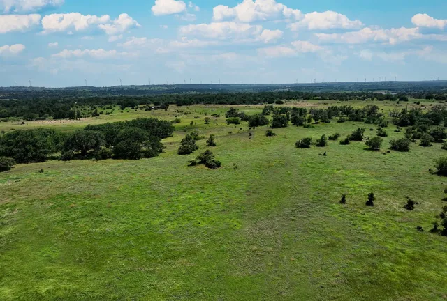 a view of a green field with an ocean