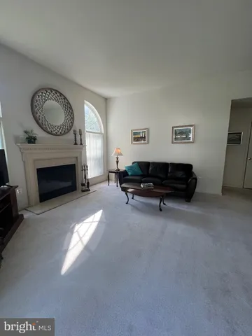 a living room with furniture a window and a fireplace