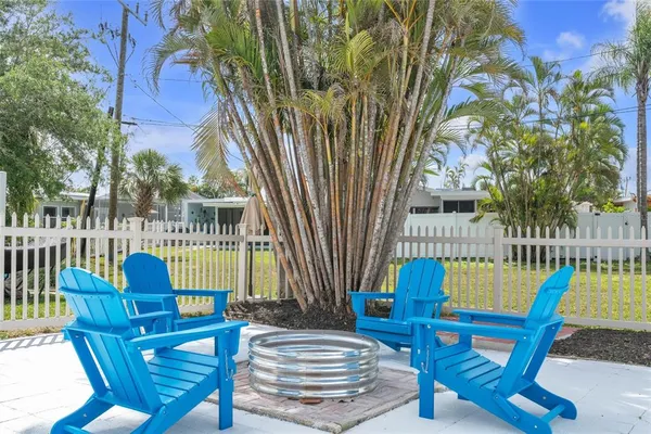 a view of a chairs and table in the patio
