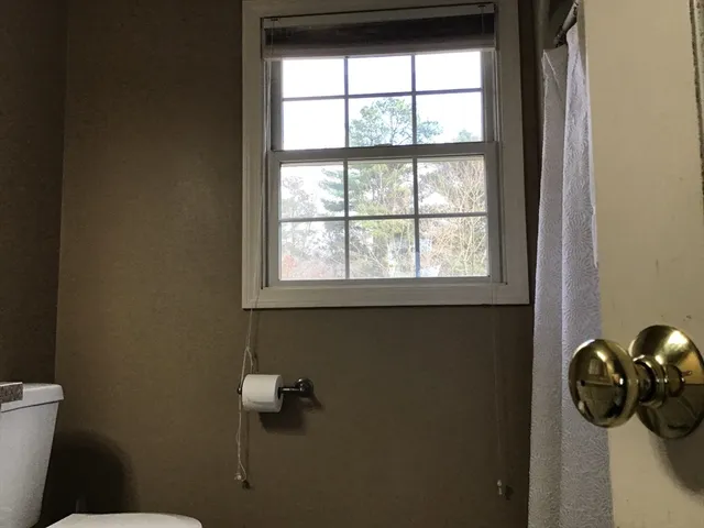 a bathroom with a window