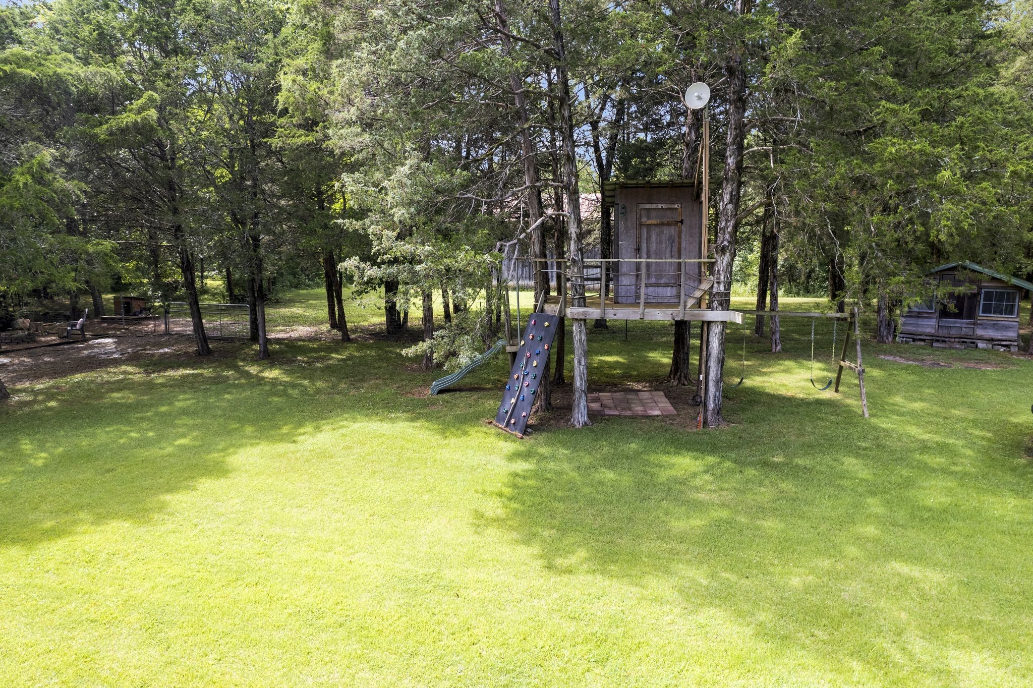 345 Lock 5 Road Lebanon, TN 37087 - Photo 40 of 50 Small treehouse/fort with climbing wall and slide. Small building on the right is currently used as a big doghouse.