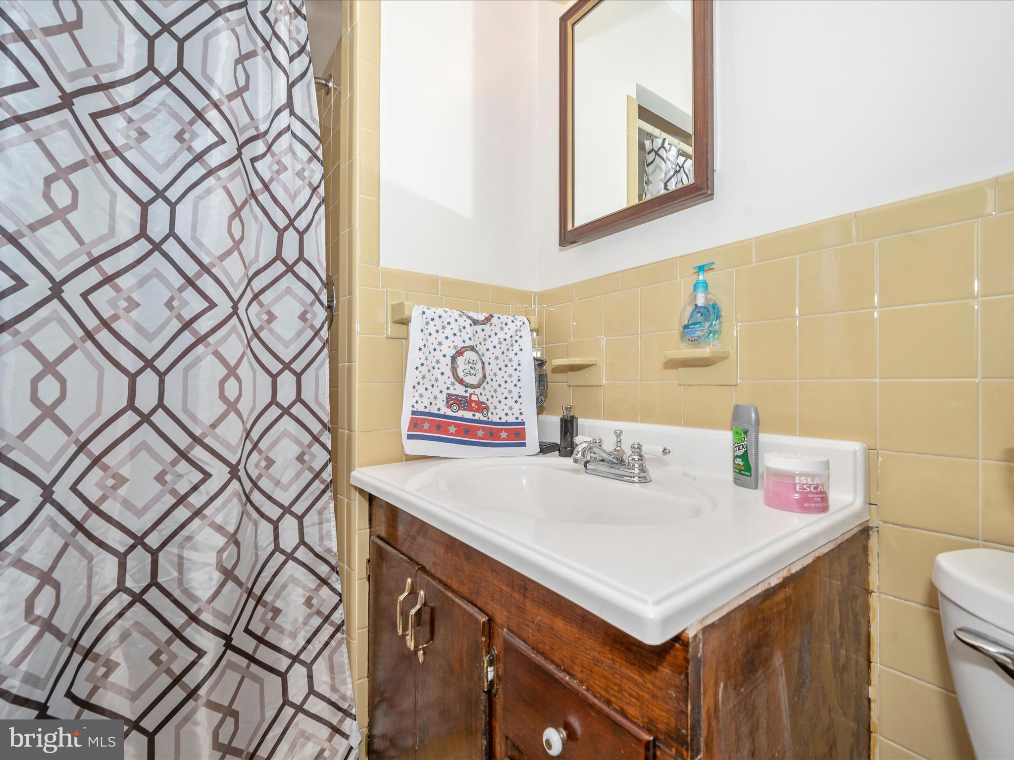 6423 Bikle Road Fayetteville, PA 17222 - Photo 33 of 56 a bathroom with a sink a vanity and a shower curtain