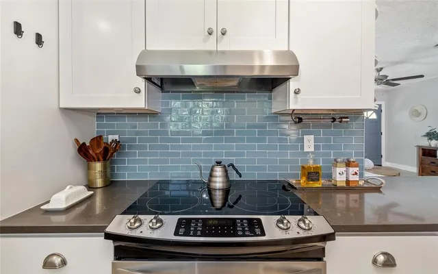 a stove top oven sitting inside of a kitchen