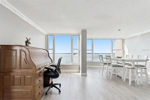 a view of balcony with furniture